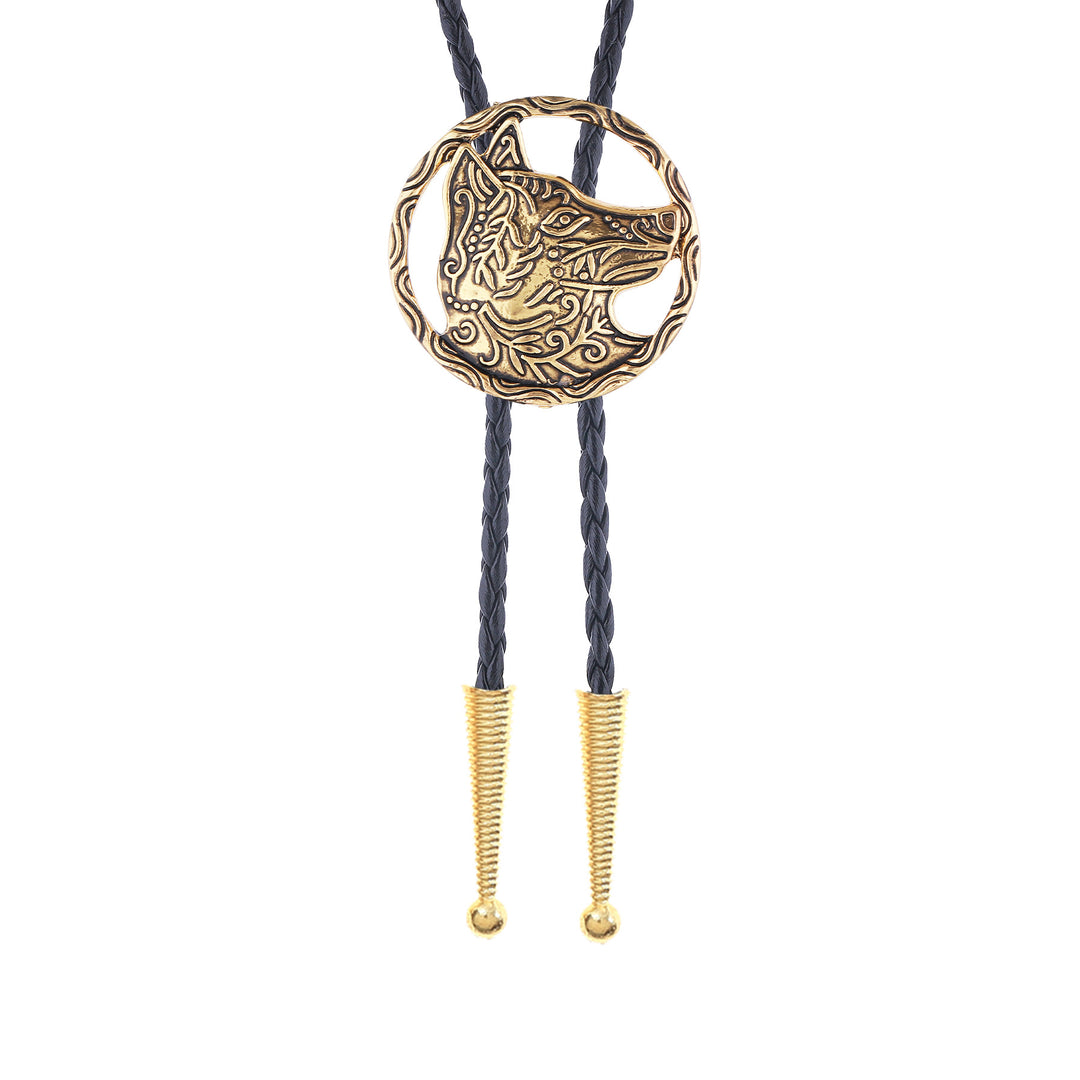 Vintage Antique Gold Hollow Wolf Head Bolo Tie - image 5