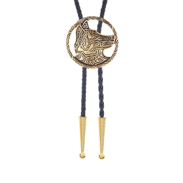 Vintage Antique Gold Hollow Wolf Head Bolo Tie - image 5