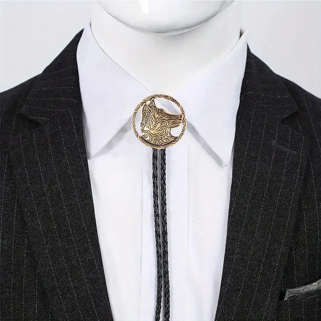 Vintage Antique Gold Hollow Wolf Head Bolo Tie - image 3