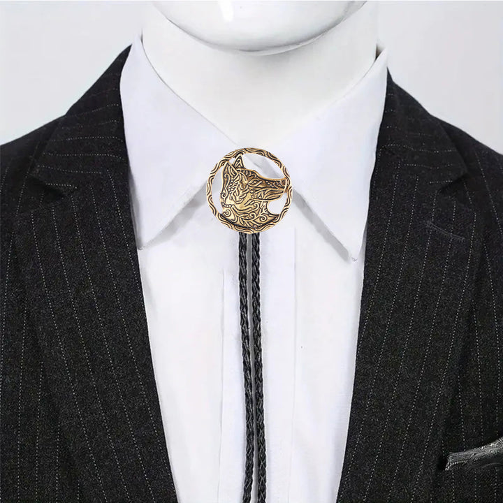 Vintage Antique Gold Hollow Wolf Head Bolo Tie - image 3
