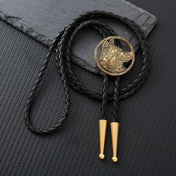 Vintage Antique Gold Hollow Wolf Head Bolo Tie - Golden - image 0