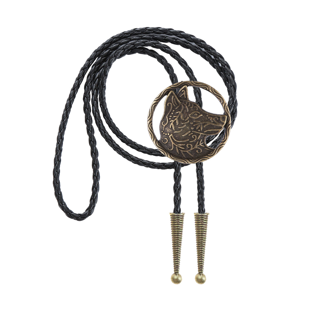 Vintage Antique Gold Hollow Wolf Head Bolo Tie - image 16
