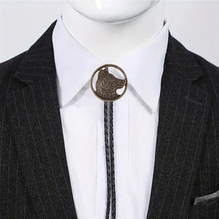 Vintage Antique Gold Hollow Wolf Head Bolo Tie - image 13