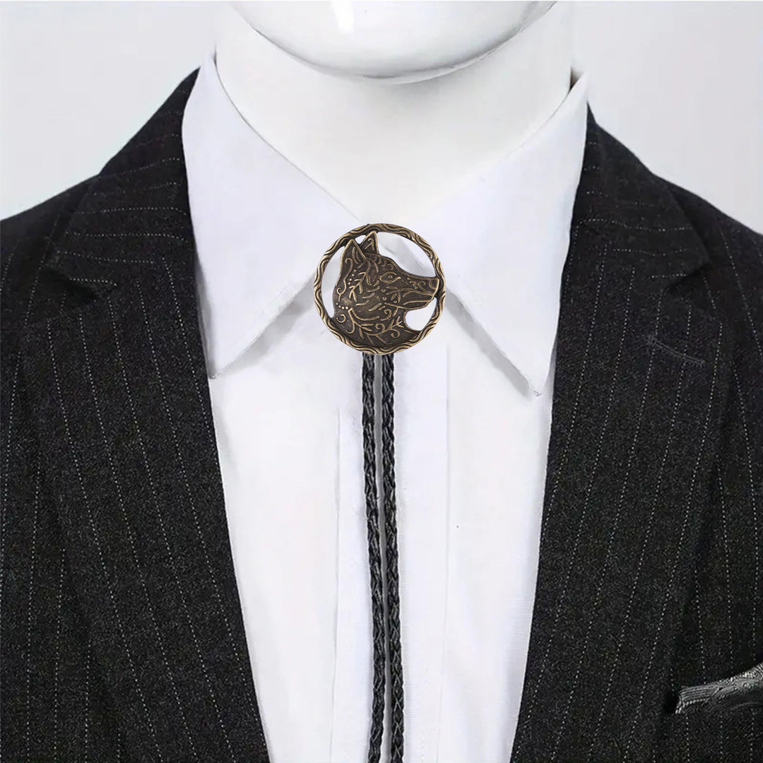 Vintage Antique Gold Hollow Wolf Head Bolo Tie - image 13