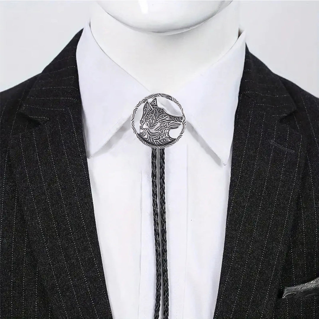 Vintage Antique Gold Hollow Wolf Head Bolo Tie - image 8