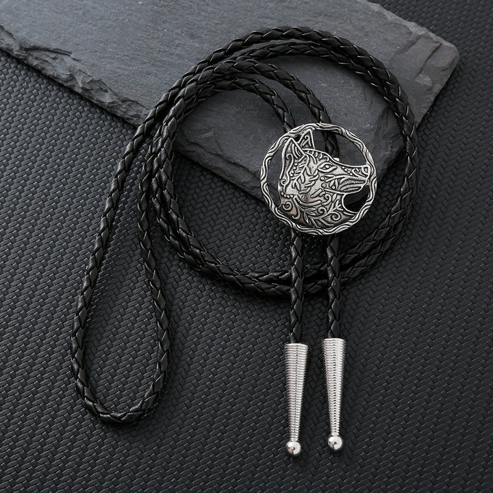 Vintage Antique Gold Hollow Wolf Head Bolo Tie - Silver - image 1