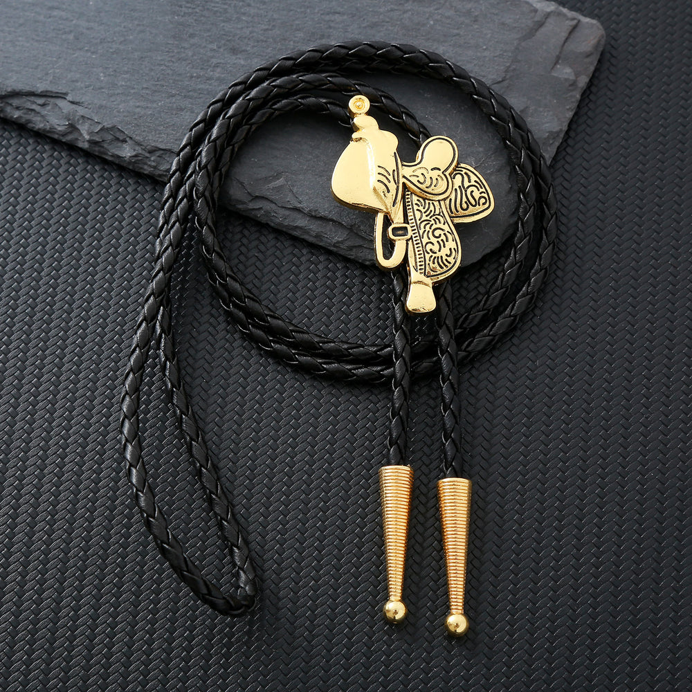 Vintage Horse Saddle Bolo Tie  - Golden - image 1