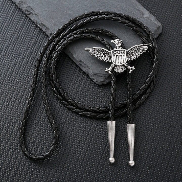 Western American Patriotic Eagle Star Shield Bolo Tie - Silver - image 1
