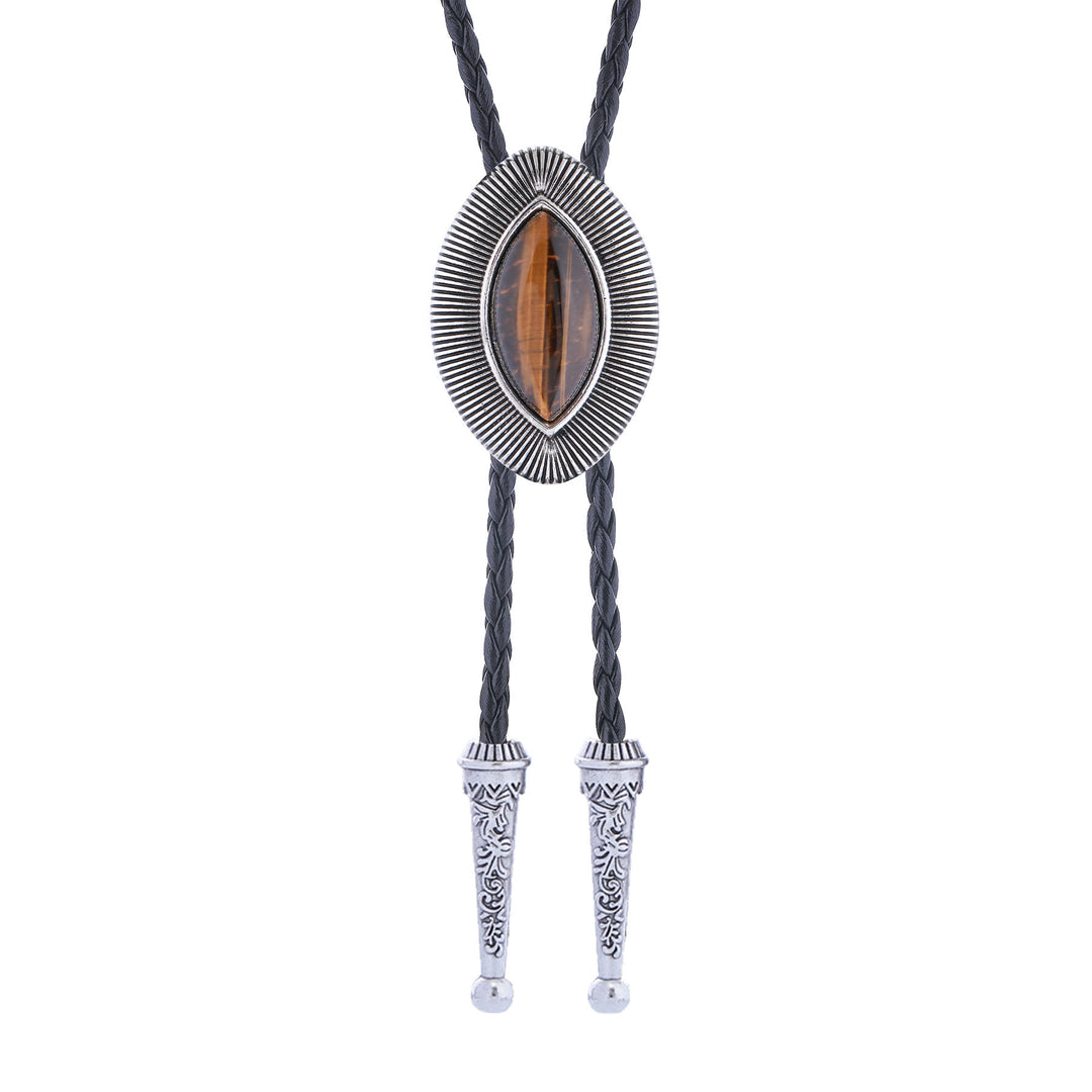 Vintage Antique Twisted Border Oval Cat Eye Stone Bolo Tie - image 12