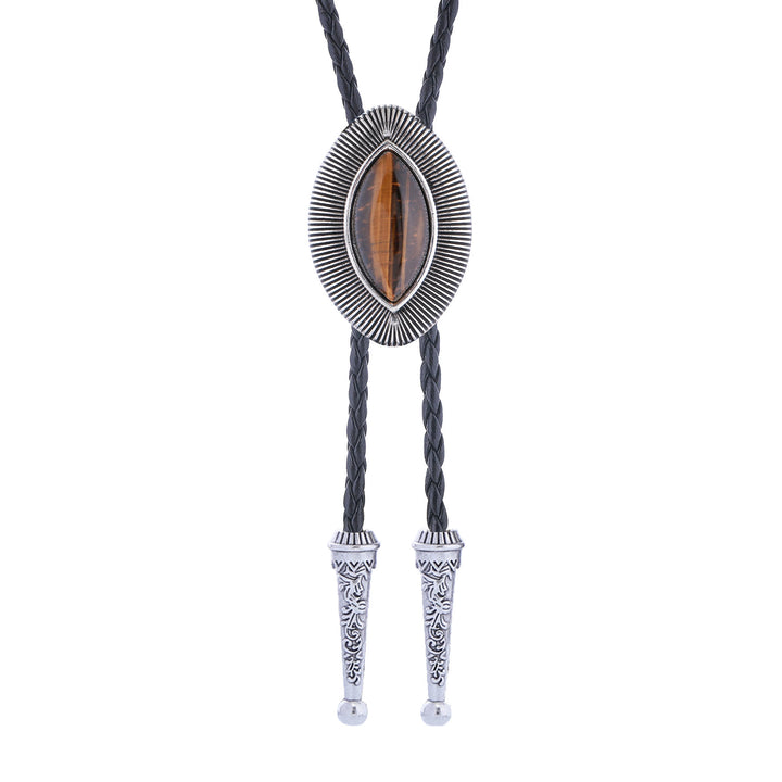 Vintage Antique Twisted Border Oval Cat Eye Stone Bolo Tie - image 12