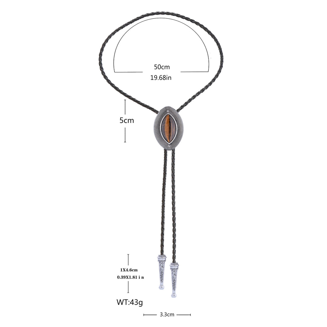 Vintage Antique Twisted Border Oval Cat Eye Stone Bolo Tie - image 14