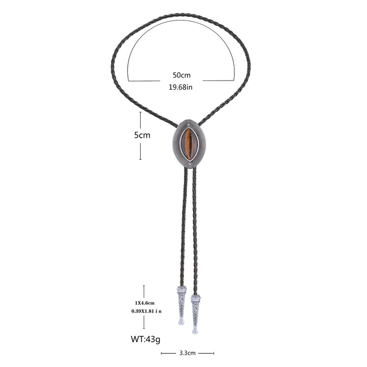 Vintage Antique Twisted Border Oval Cat Eye Stone Bolo Tie - image 14