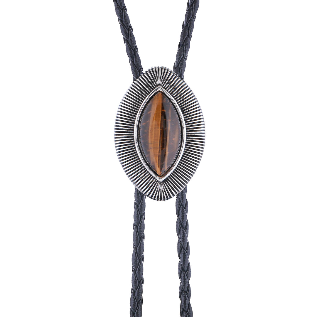 Vintage Antique Twisted Border Oval Cat Eye Stone Bolo Tie - image 11