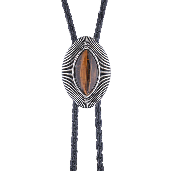 Vintage Antique Twisted Border Oval Cat Eye Stone Bolo Tie - image 11