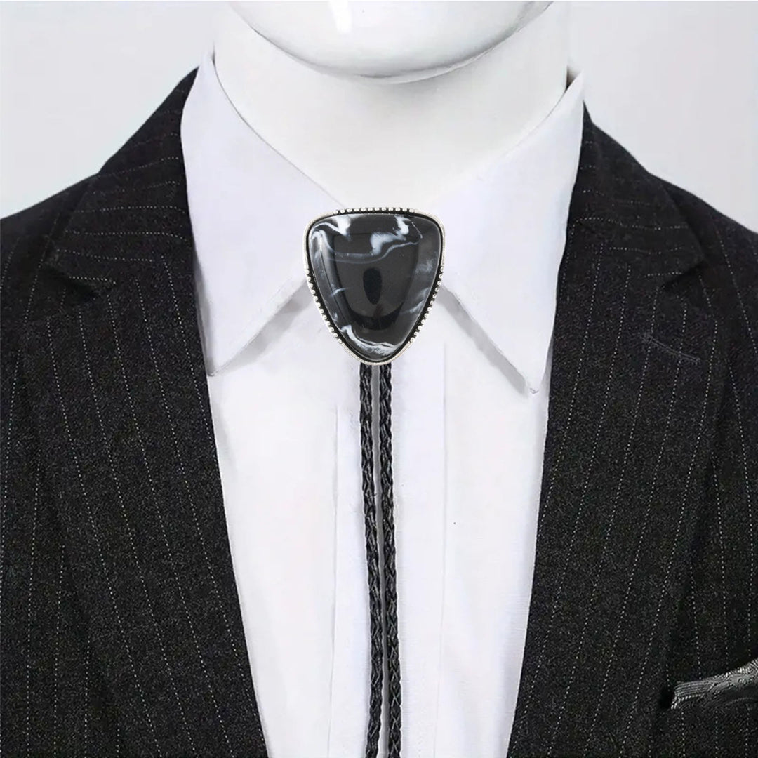 Western Glossy Artificial Tribal Shield Stone Bolo Tie - image 6
