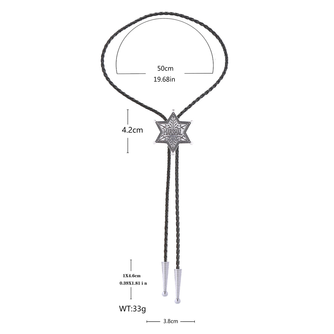 Vintage Western Marshal Hexagram Star Badge Bolo Tie - image 2