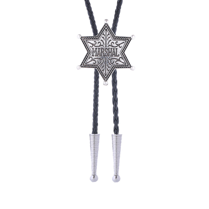 Vintage Western Marshal Hexagram Star Badge Bolo Tie - image 3