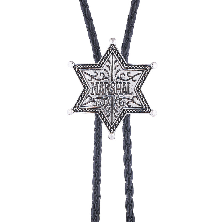 Vintage Western Marshal Hexagram Star Badge Bolo Tie - image 5