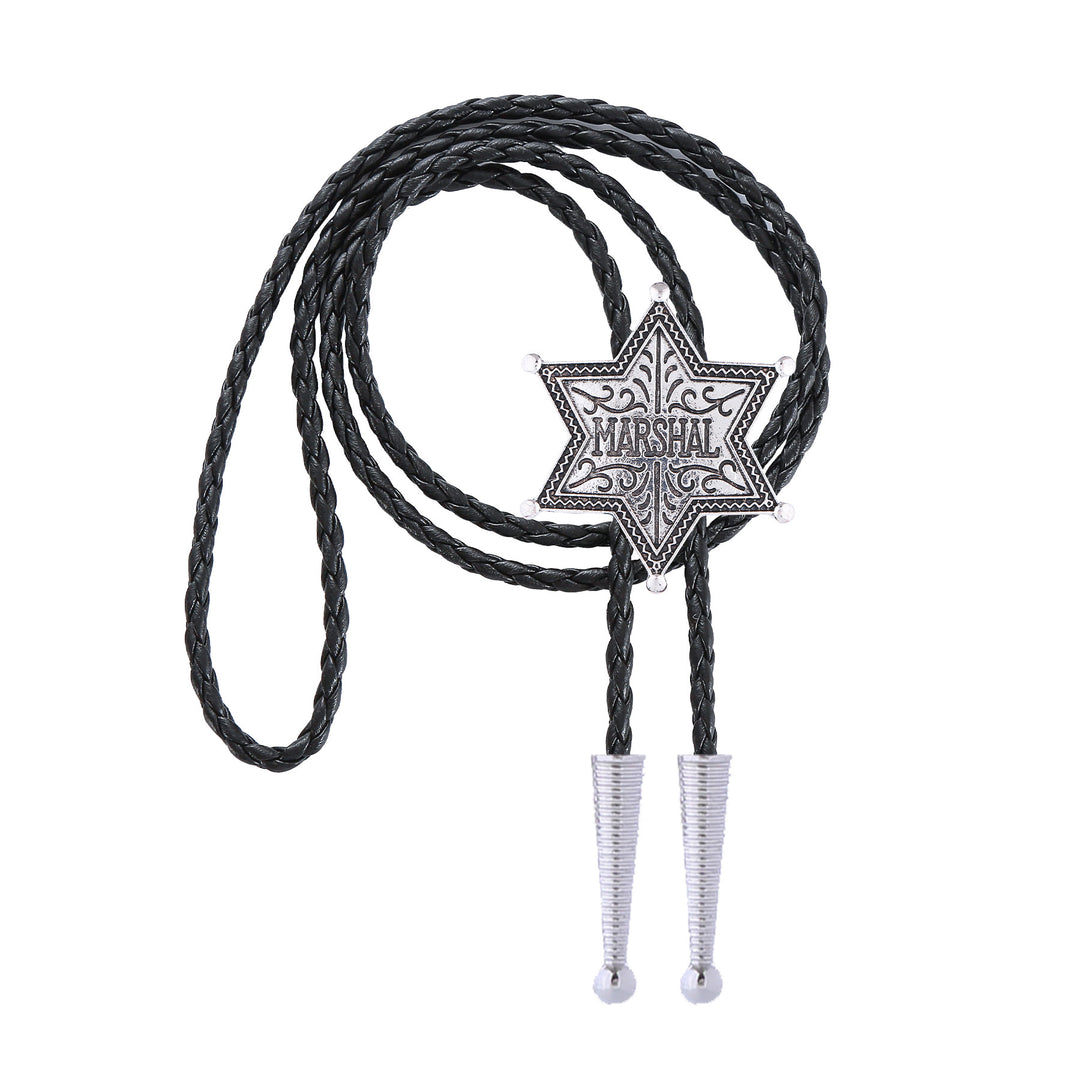Vintage Western Marshal Hexagram Star Badge Bolo Tie - image 4