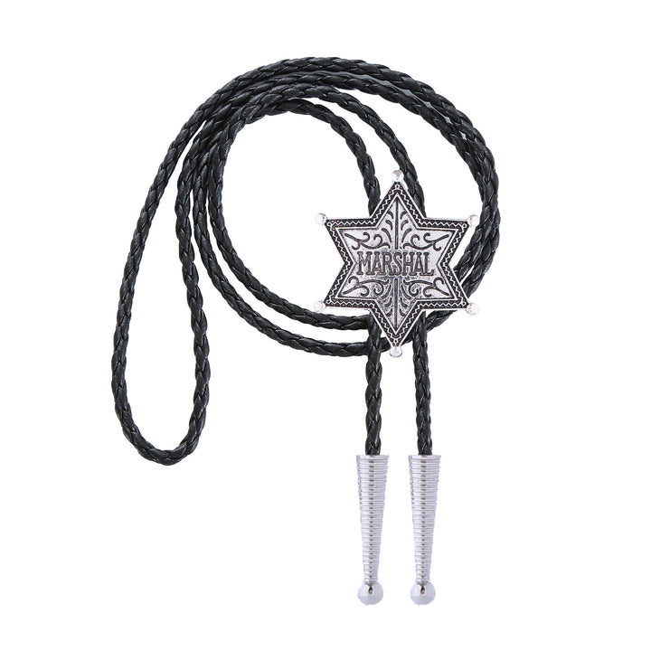 Vintage Western Marshal Hexagram Star Badge Bolo Tie - image 4