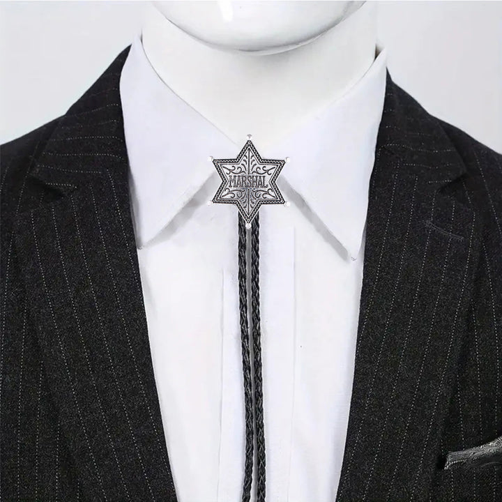 Vintage Western Marshal Hexagram Star Badge Bolo Tie - image 1