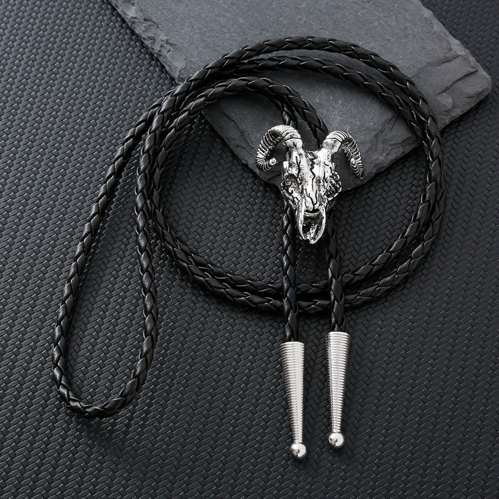 Dark Aesthetic Gothic Ram Skull Bolo Tie - Silver - image 9