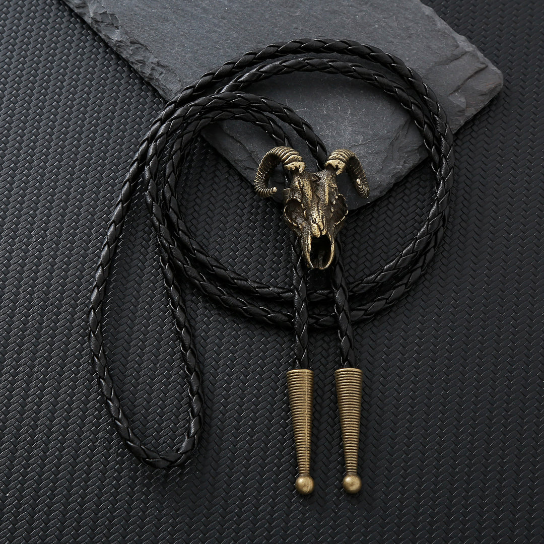 Dark Aesthetic Gothic Ram Skull Bolo Tie - Bronze - image 6