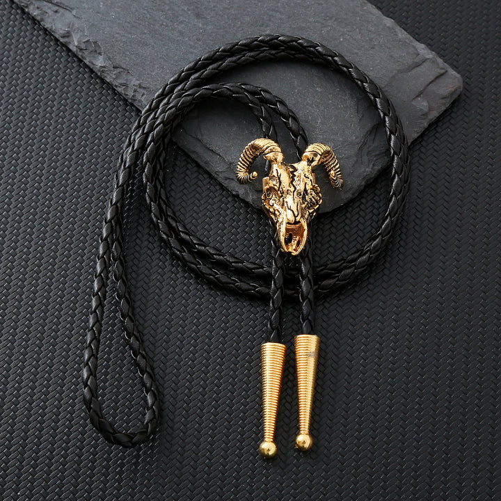 Dark Aesthetic Gothic Ram Skull Bolo Tie - Gold - image 12