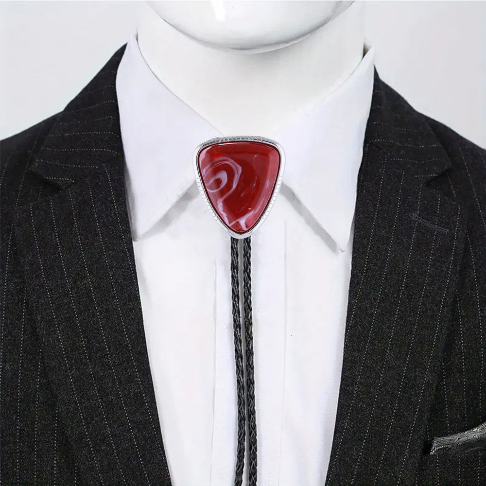 Western Glossy Artificial Tribal Shield Stone Bolo Tie - image 1
