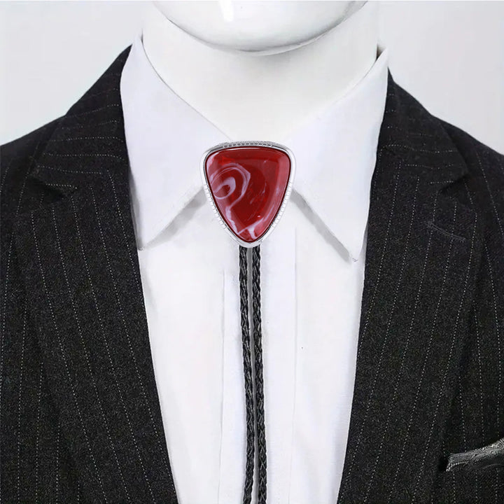Western Glossy Artificial Tribal Shield Stone Bolo Tie - image 1