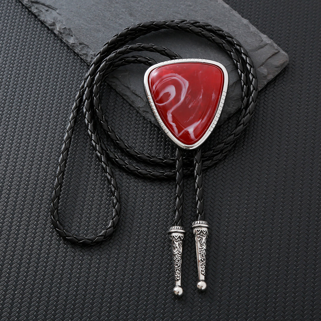 Western Glossy Artificial Tribal Shield Stone Bolo Tie - Red - image 0