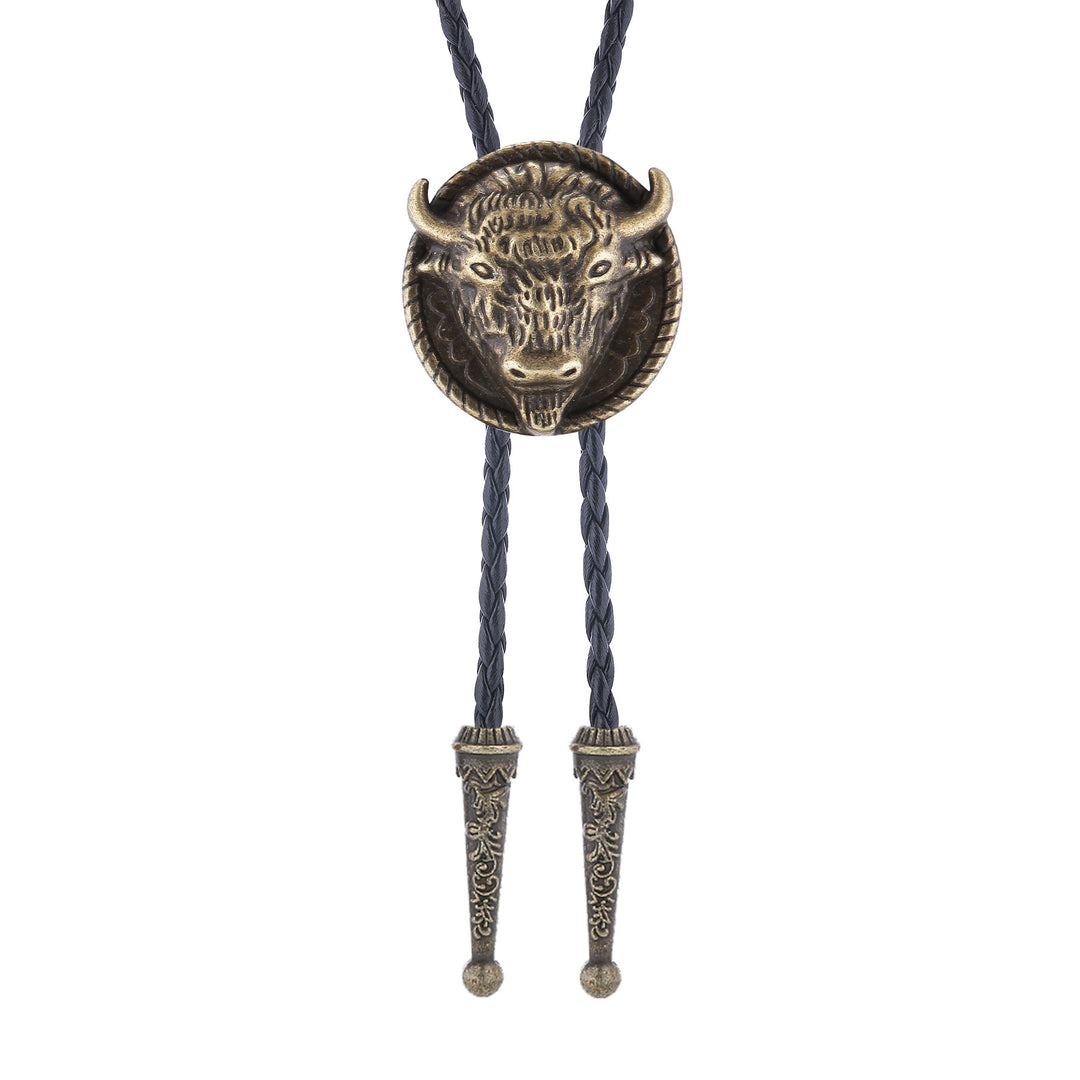 Buffalo Head Medallion Old West Bolo Tie - image 3