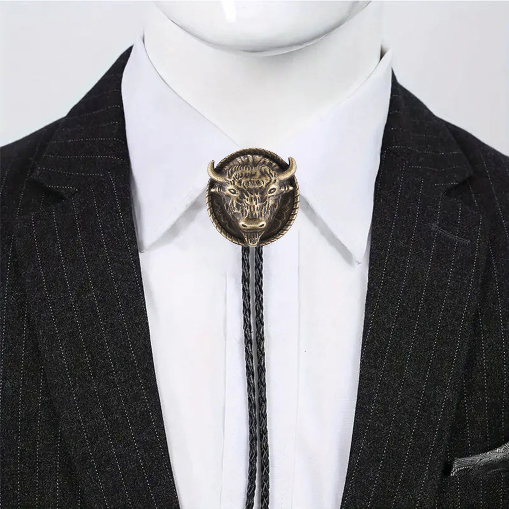 Buffalo Head Medallion Old West Bolo Tie - image 1