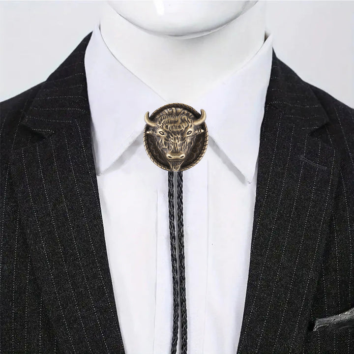 Buffalo Head Medallion Old West Bolo Tie - image 1