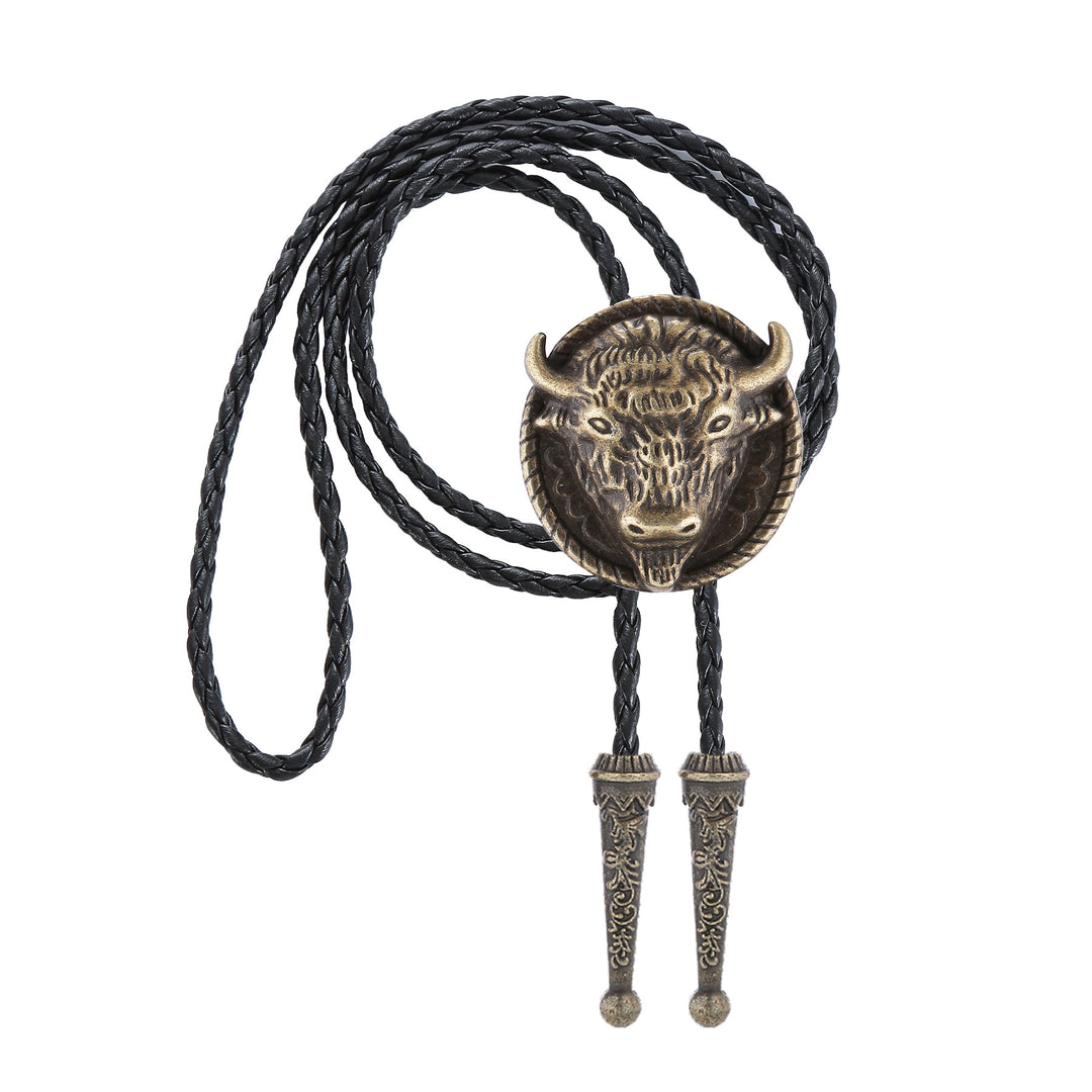 Buffalo Head Medallion Old West Bolo Tie - image 4