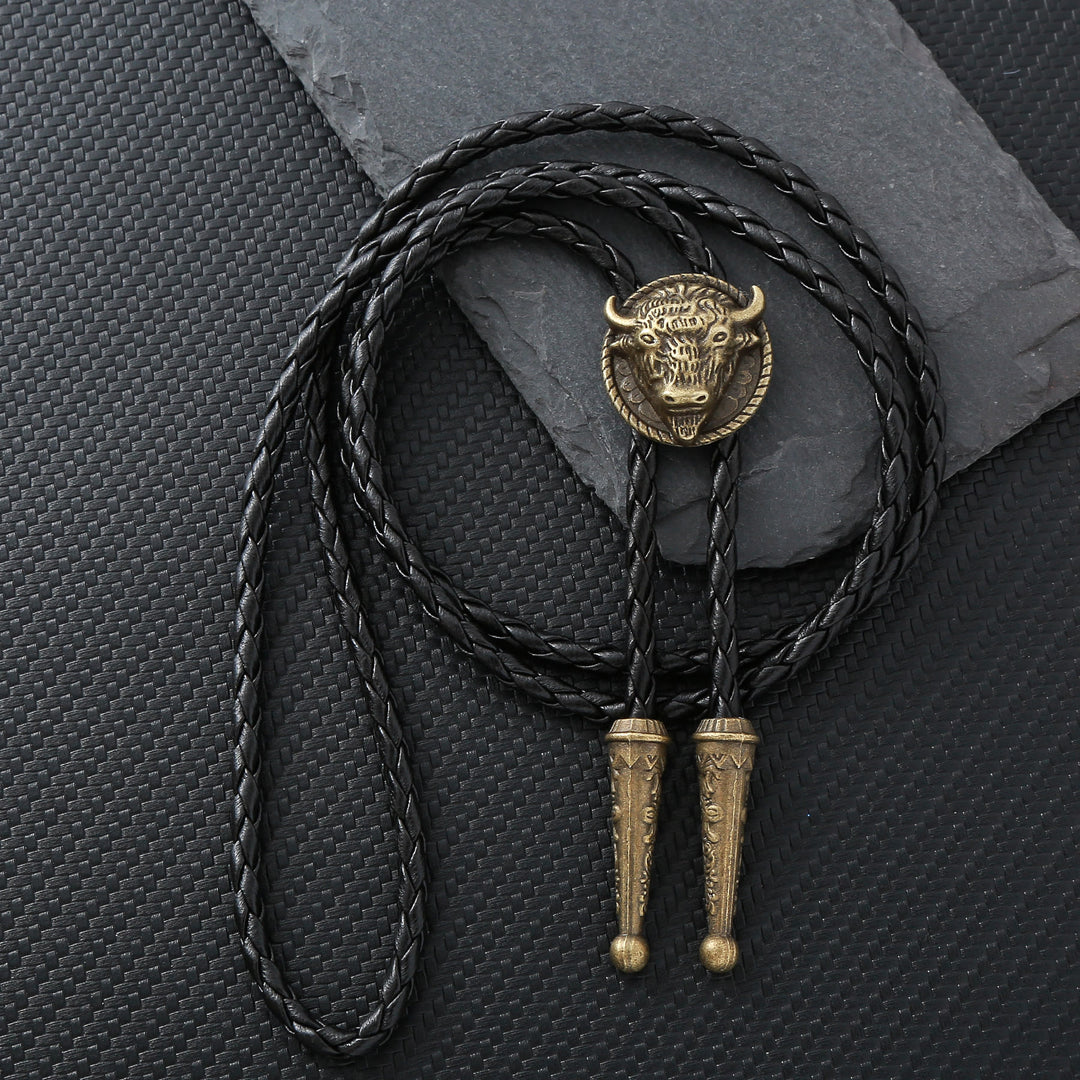 Buffalo Head Medallion Old West Bolo Tie - Bronze - image 0
