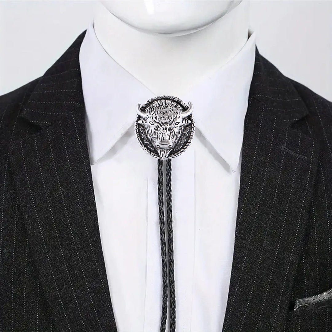 Buffalo Head Medallion Old West Bolo Tie - image 6