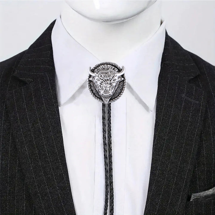 Buffalo Head Medallion Old West Bolo Tie - image 6