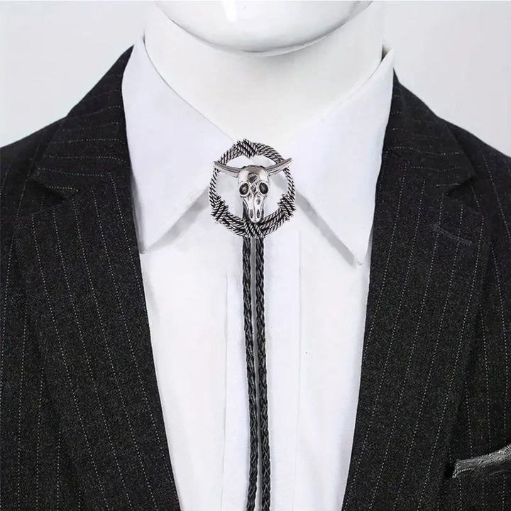Steer Skull Rope Wreath Rock Style Bolo Tie - image 1