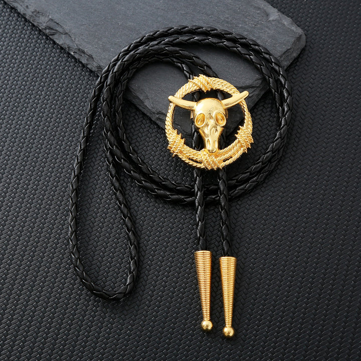 Steer Skull Rope Wreath Rock Style Bolo Tie - Gold - image 5