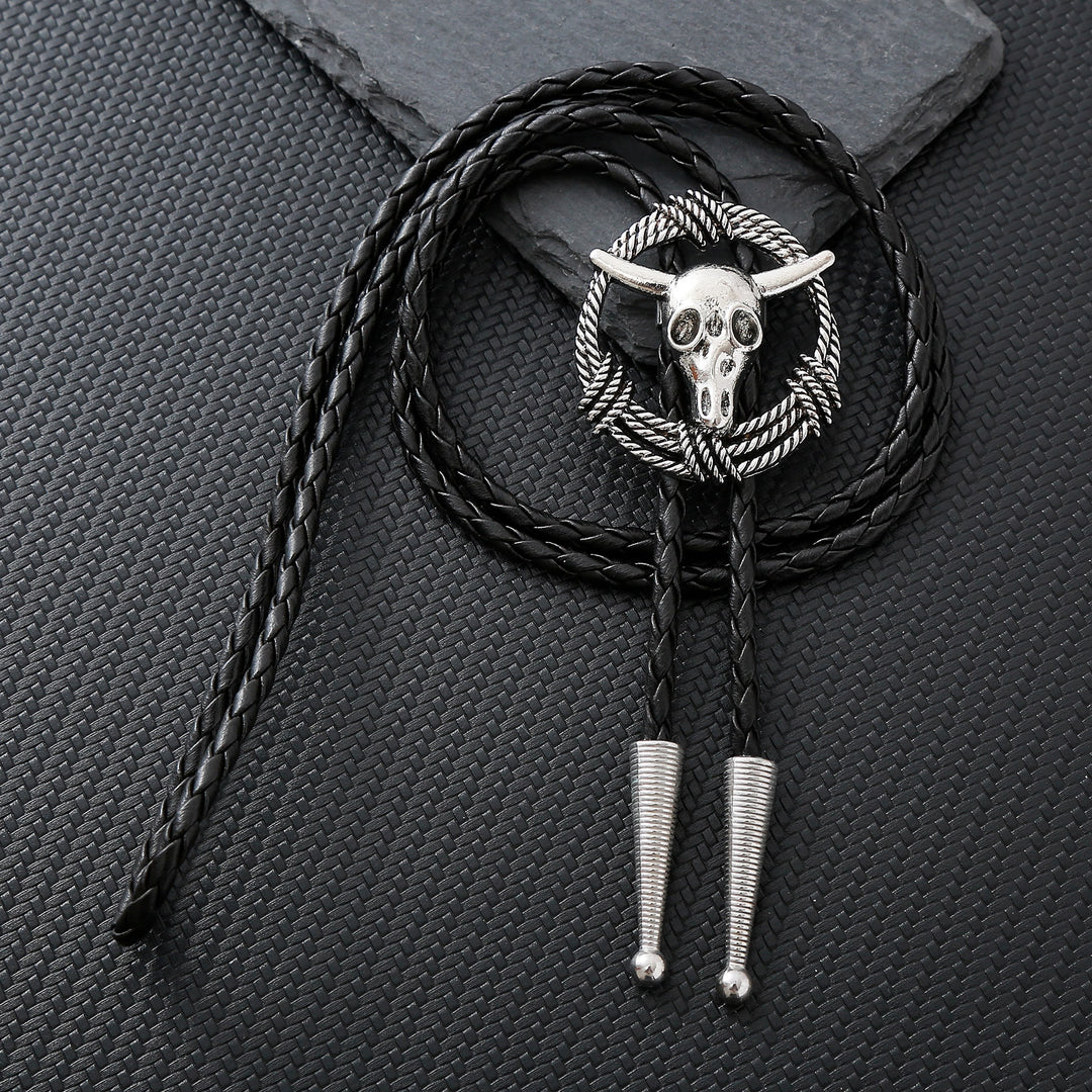 Steer Skull Rope Wreath Rock Style Bolo Tie - Silver - image 0