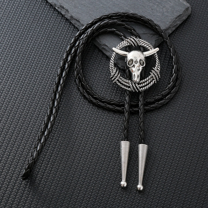 Steer Skull Rope Wreath Rock Style Bolo Tie - Silver - image 0