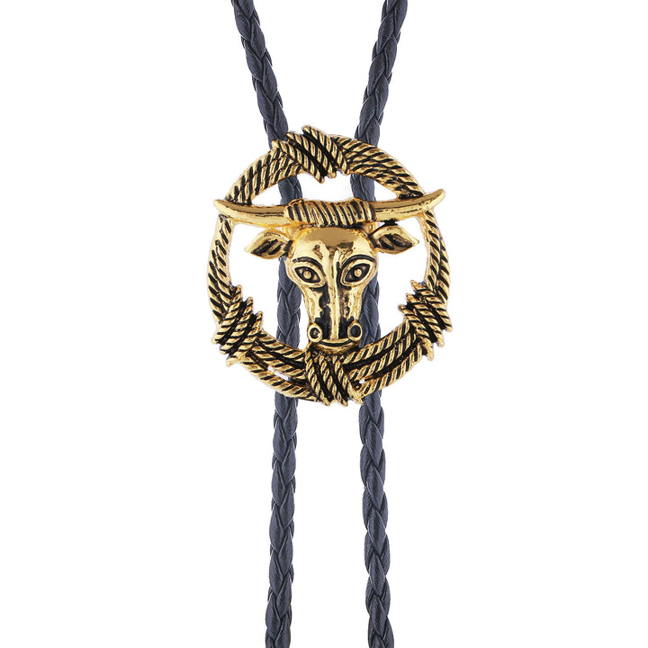 Rodeo Longhorn Bull Rope Wreath Rock Style Bolo Tie - image 4