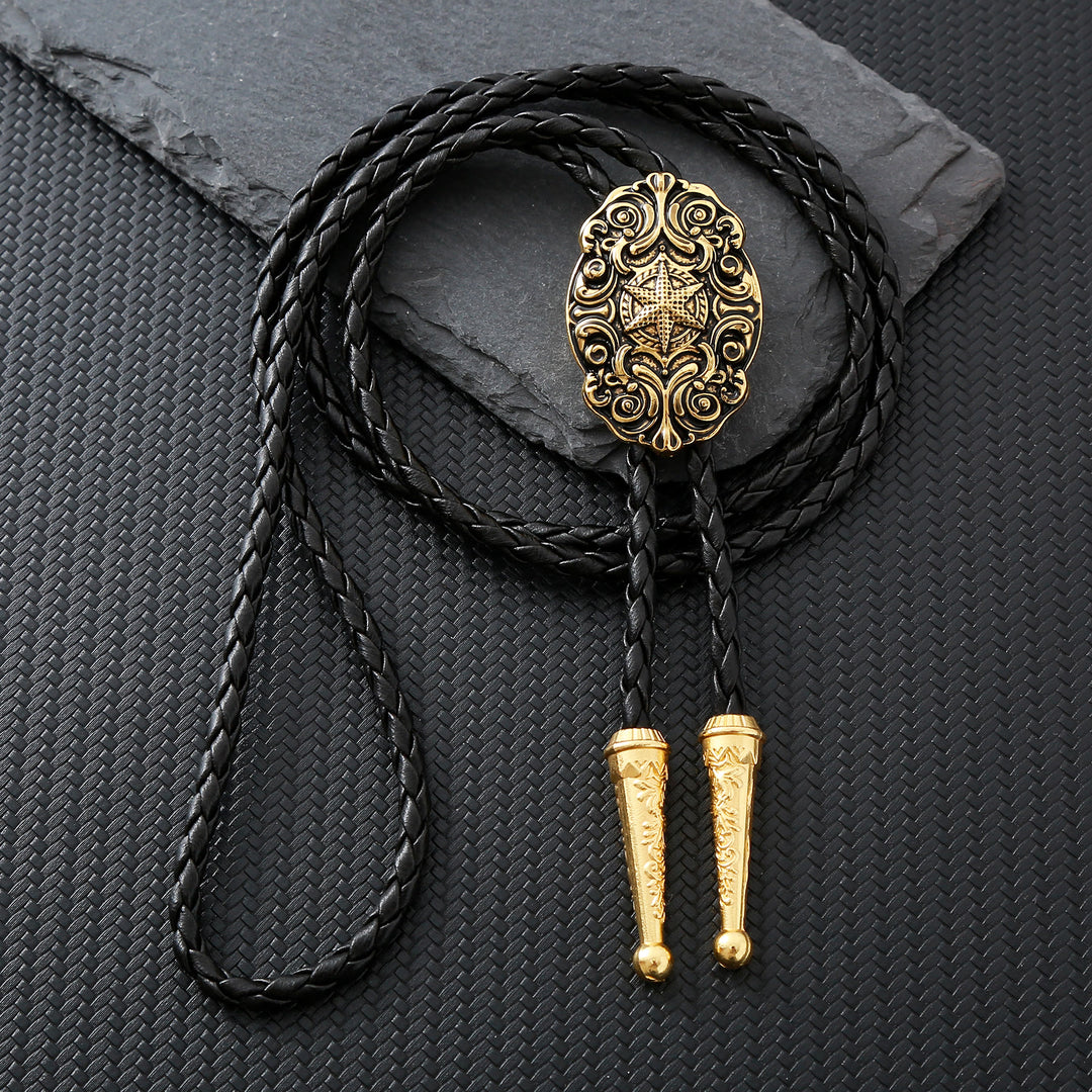 Ornate Compass Star Victorian Western Bolo Tie - Gold - image 9