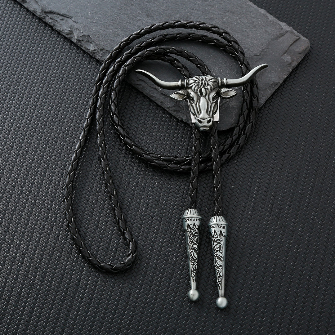 Strength & Health Western Longhorn Bull Spirit Bolo Tie - Antique Silver - image 0