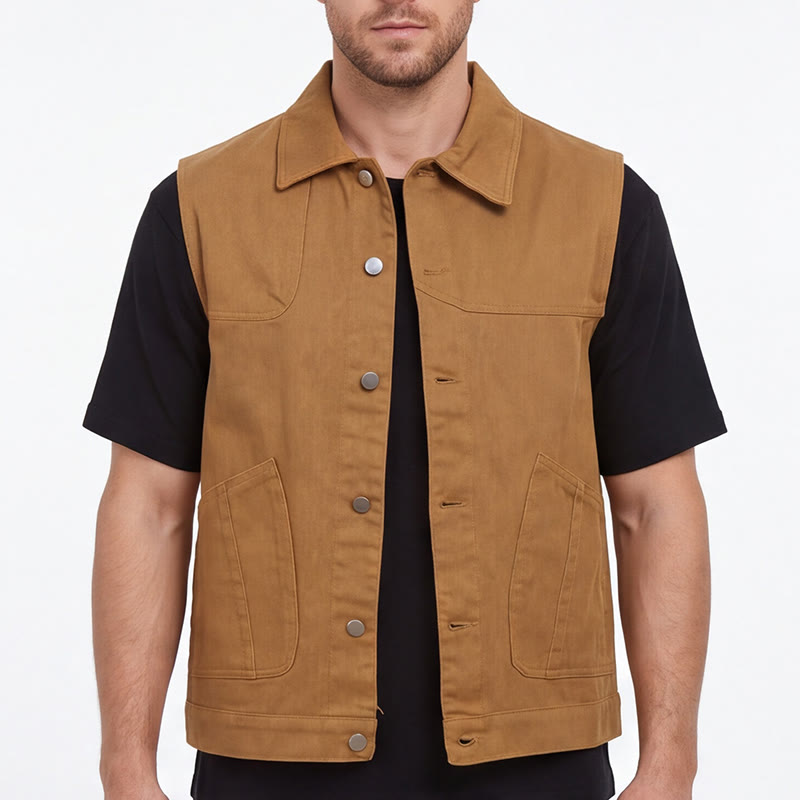 Men's American Vintage  Casual Washed Double Pockets Denim Vest - image 3