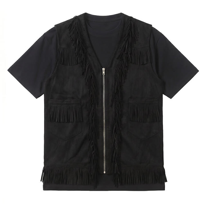 Men's Western Hippie Style Fringe Suede Vest - image 10
