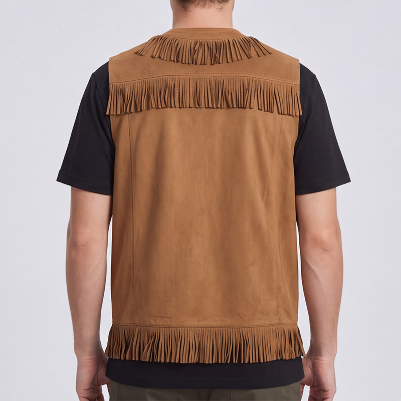 Men's Western Hippie Style Fringe Suede Vest - image 2