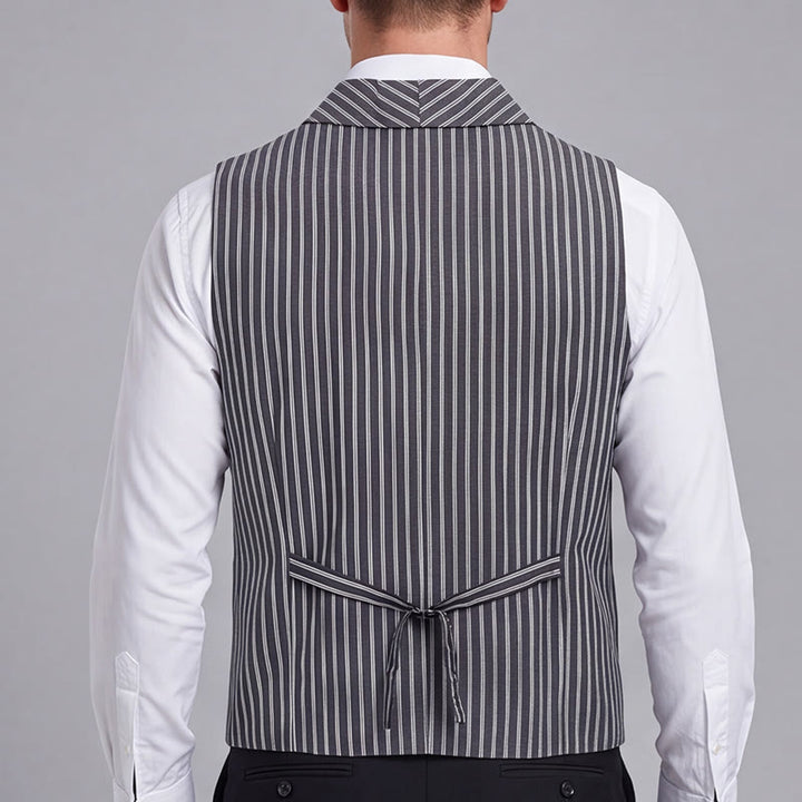 Men's Grey Striped Business Gentleman Slim Fit Retro Suit Vest - image 2