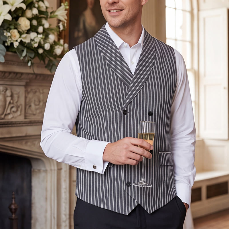 Men's Grey Striped Business Gentleman Slim Fit Retro Suit Vest - Grey - 3XL - image 0
